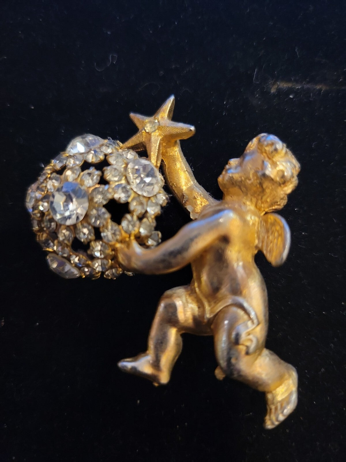 Vintage Designer Signed De Nicola Angel Baroque Rhinestones Pin Brooch