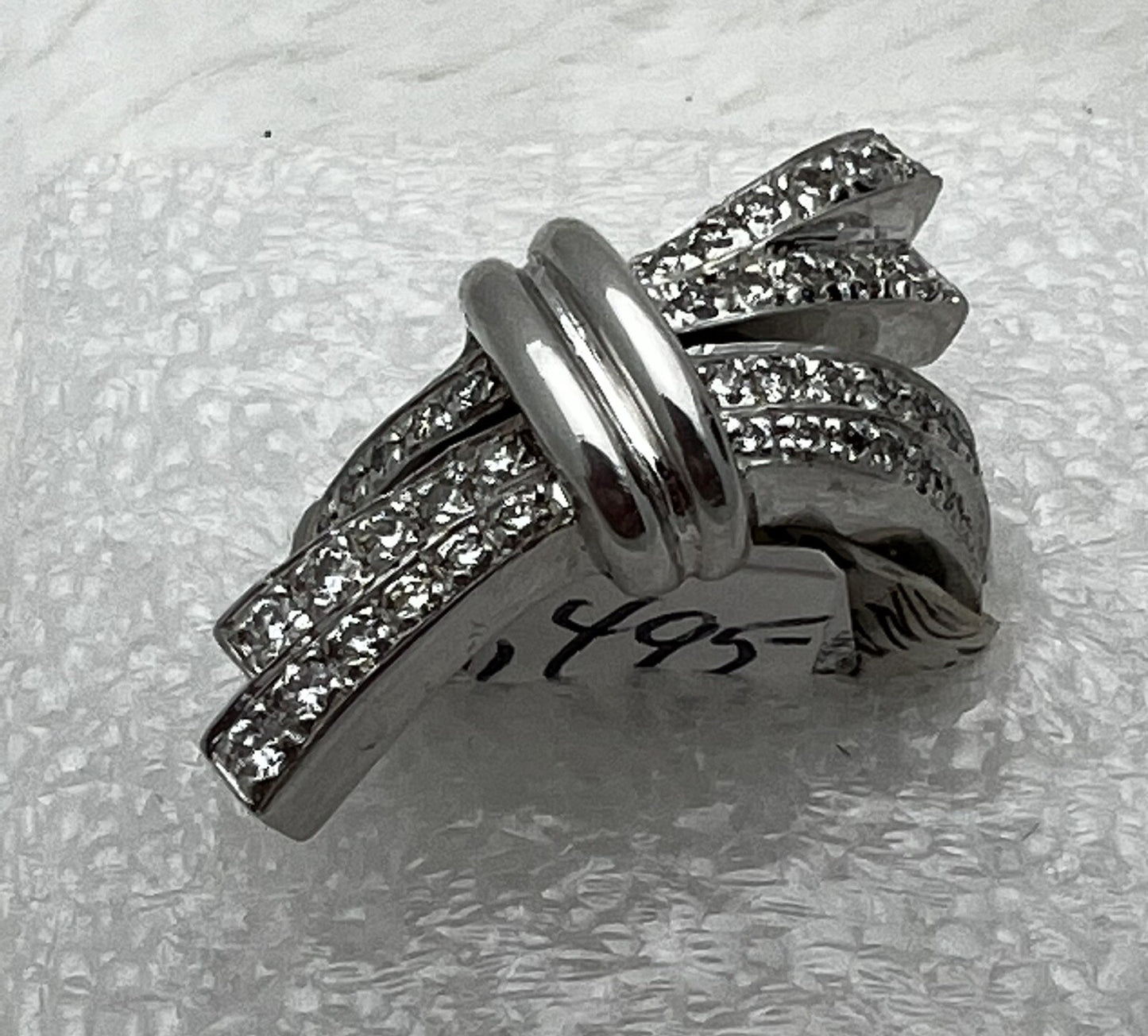 14K White Gold,Diamond By Pass or Bow Tie Ring Size 7, 11.8 grams