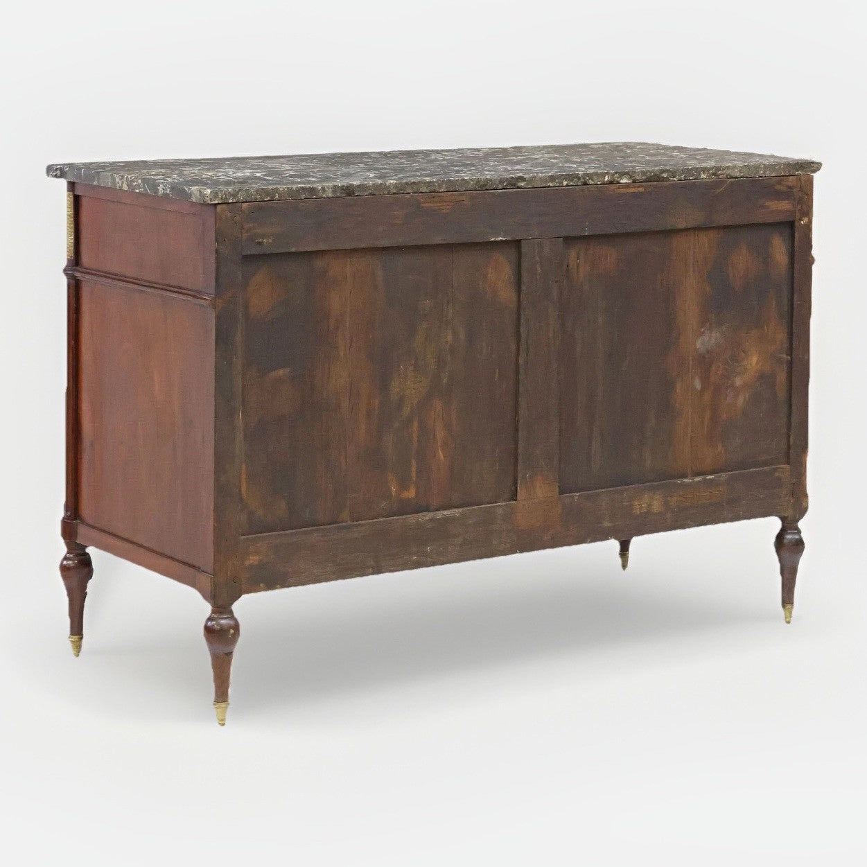 ANTIQUE FRENCH LOUIS XVI 5-DRAWER MAHOGANY COMMODE CHEST w/ GREY MARBLE TOP