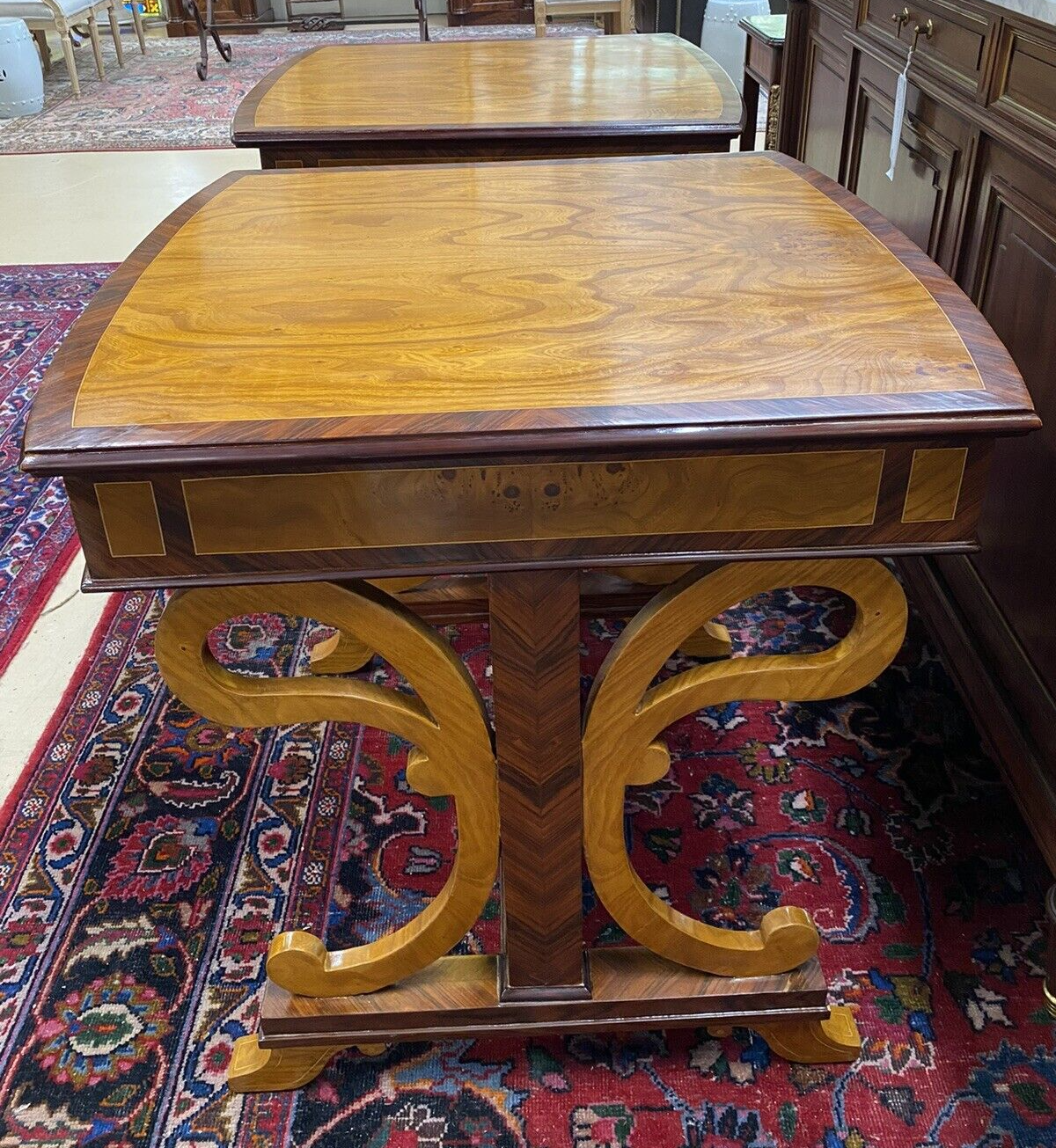 PAIR of ANTIQUE BIEDERMEIER STYLE SINGLE DRAWER SIDE END SOFA TABLES