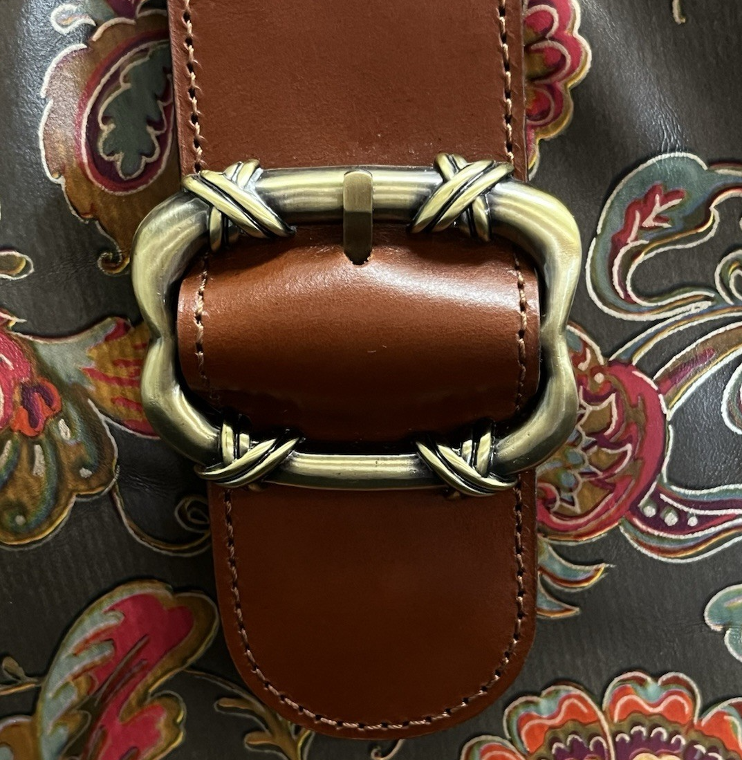 Patricia Nash Martano Belted Bucket Top Leather Bag w/ Strap & Card Wallet