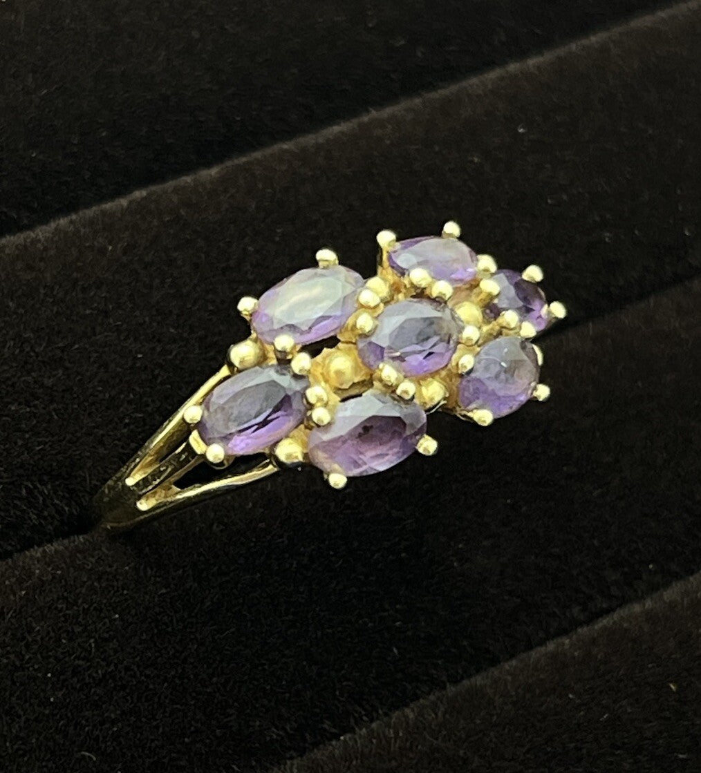 3g 14K Yellow Gold Multi Amethyst Stone Ring Size 6.75 ZRW Jewel America NYC