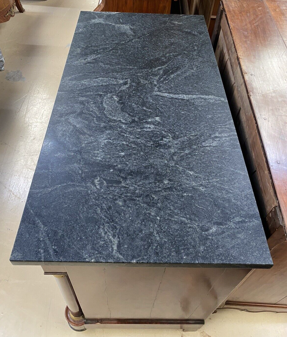 Antique Burled Walnut Mid-19th Century Empire and Marble Top Chest Commode