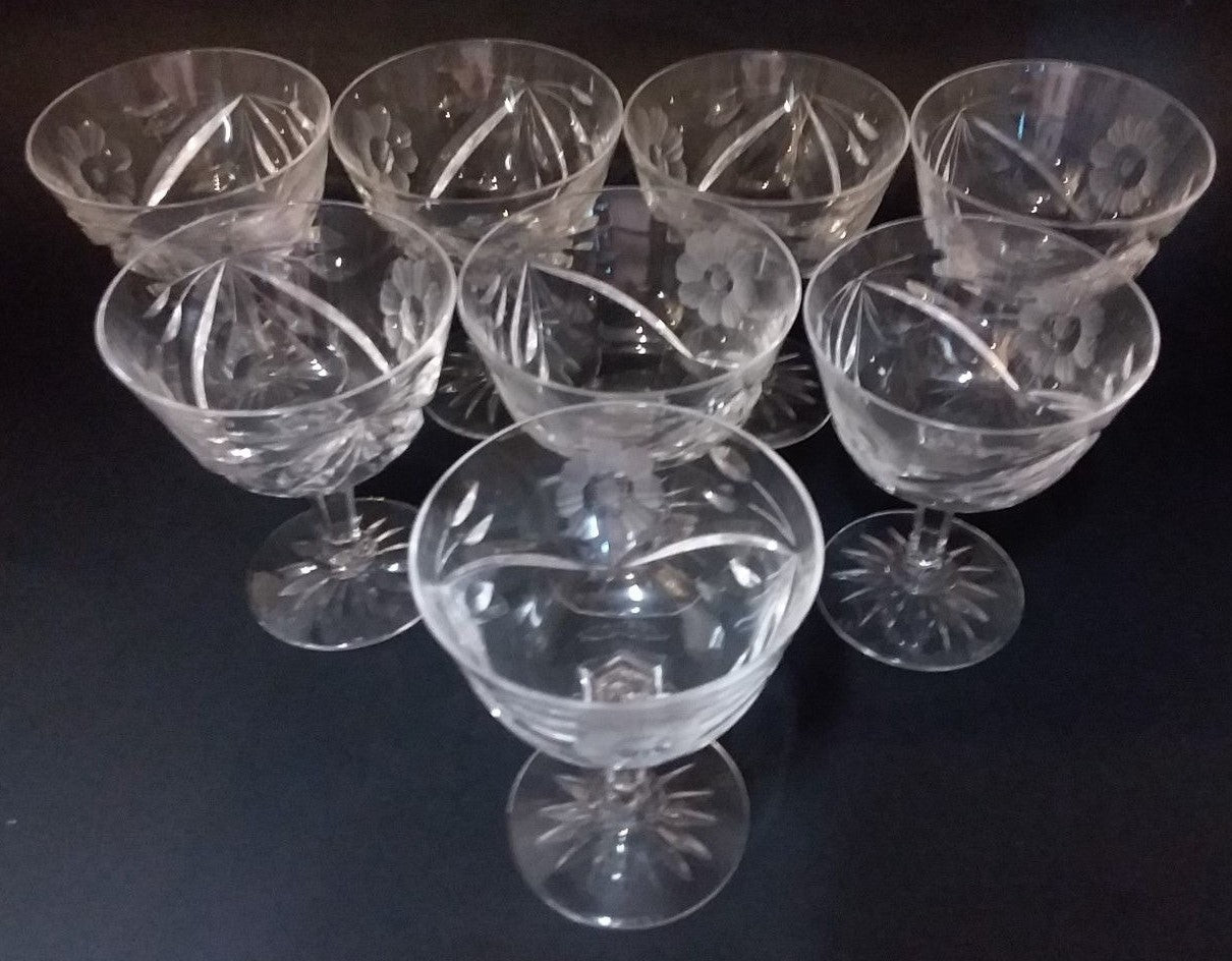 8 Kosta Boda KOS2 Cut Floral Design Crystal Liquor Cocktail 3 5/8'' $144 Retail
