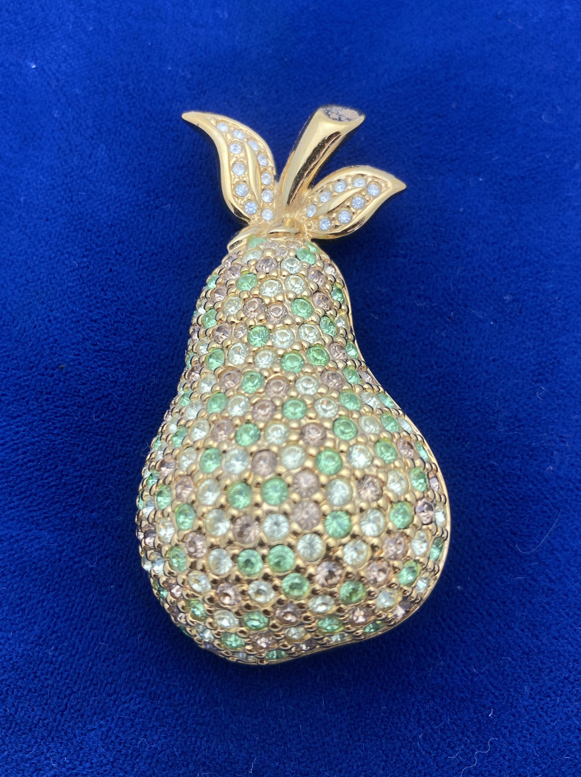 RETIRED GORGEOUS SWAROVSKI AMBER & LIME GREEN PAVE' CRYSTALS PEAR BROOCH