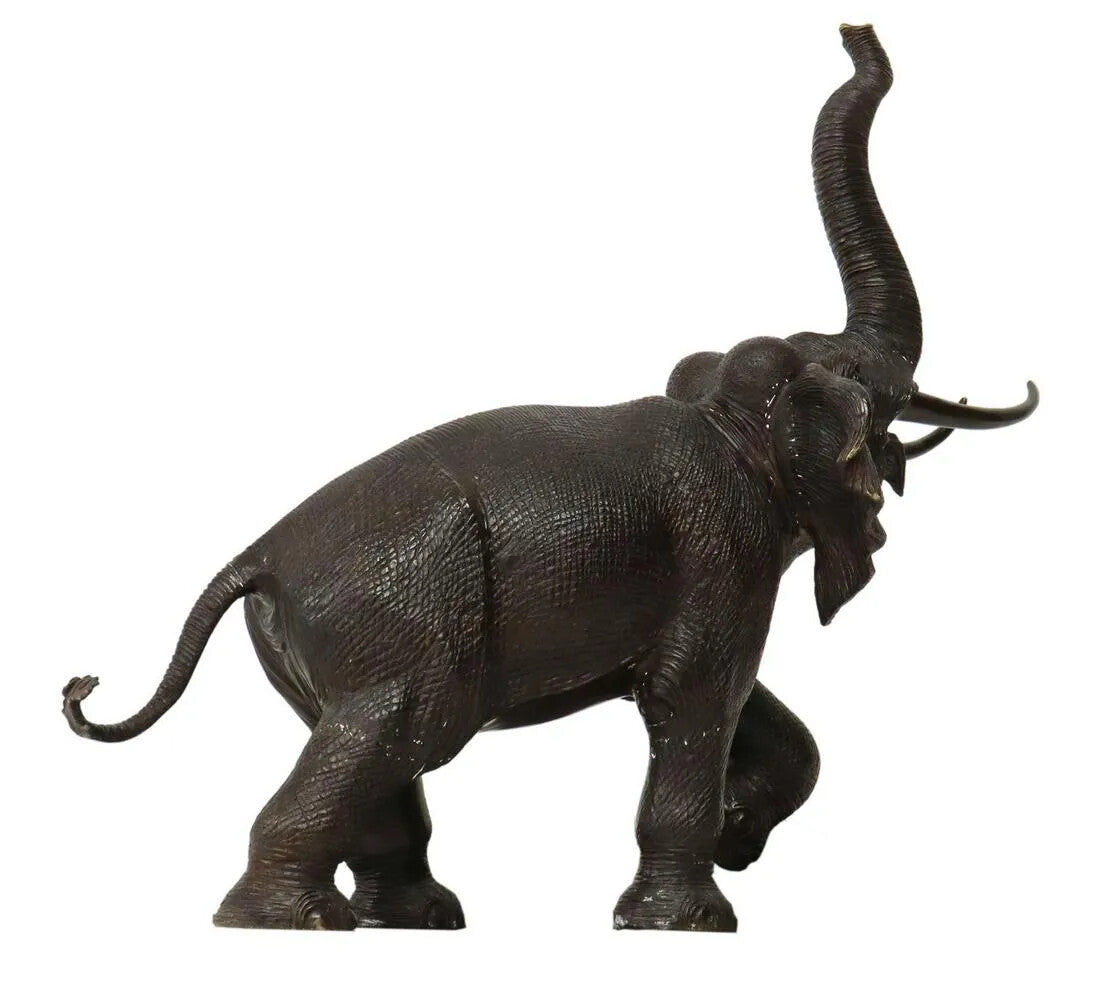 Large 44" Long Bronze Elephant Statue Wildlife Sculpture Walking w/ Tusk Up