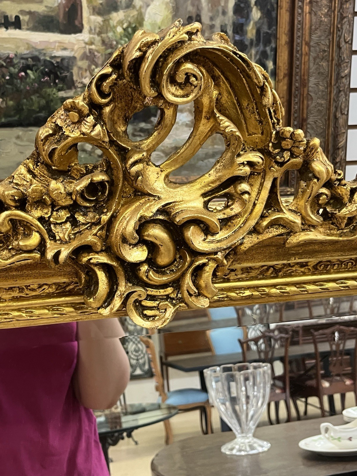 PAIR OF LARGE LOUIS XV STYLE GILT GOLD PUTTI ANGEL WALL MIRRORS, 61.5"H