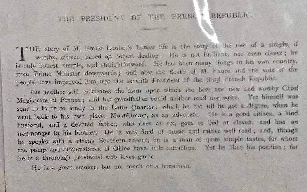 Antique VANITY FAIR  PRINT The President of the French Republic 1899 by Cuth