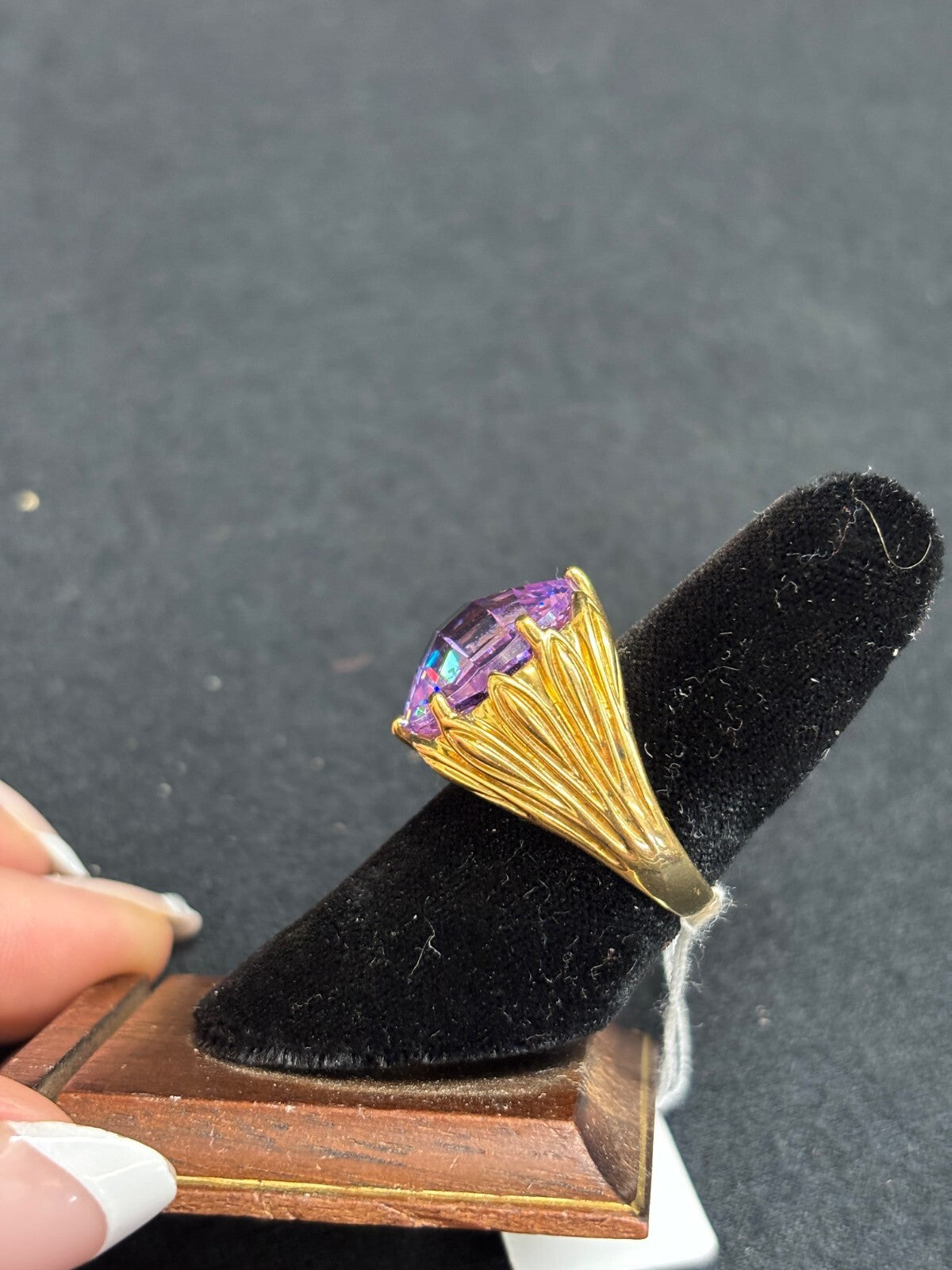 Sterling Silver 925 Gold Vermeil Purple Cushion Cut CZ Ring SZ 7