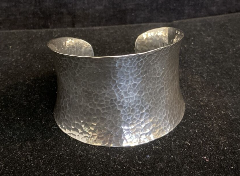 Vintage Sterling Silver Hammered Cuff Bracelet Marked 925