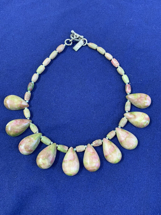 Zahara Vintage Green -Pink  AGATE Stone Collar NECKLACE toggle closure 16 1/4"