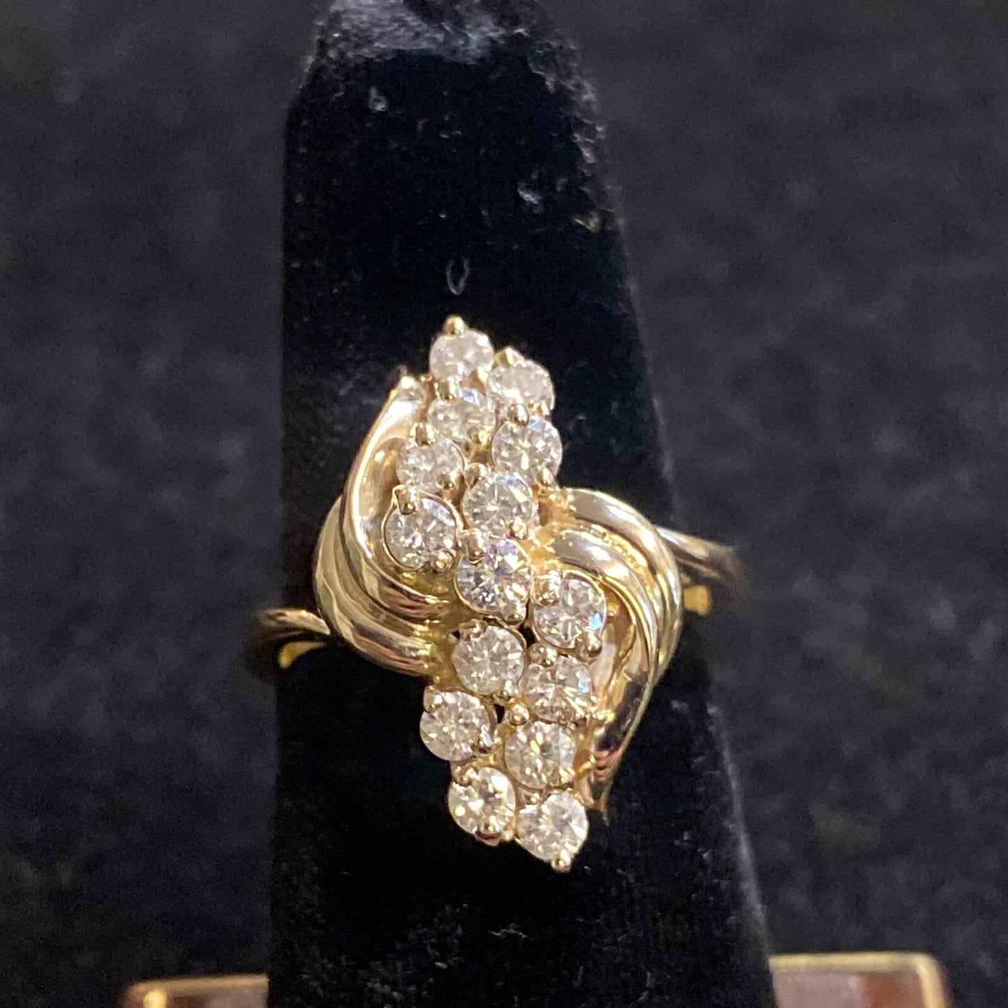 14K Yellow Gold Diamond Cluster Ring, Size 6.25, 3/4 ct TW, 6.2g