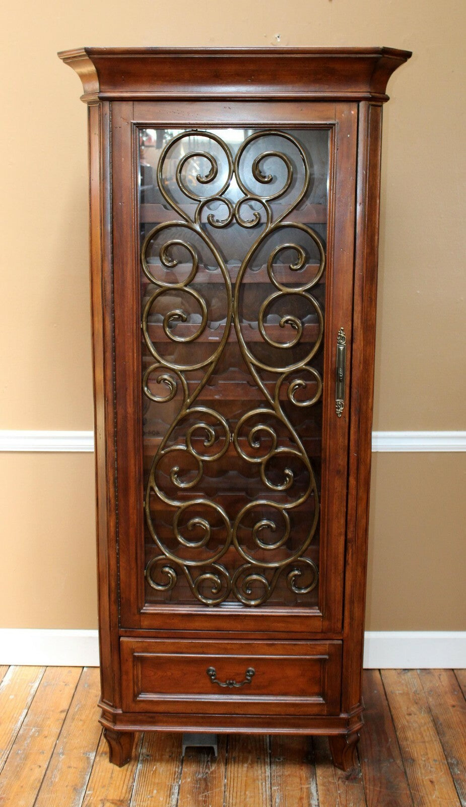 Liberty Cotswold Manor MSRP $1900 Wine Rack Cabinet Mahogany Scrolled Iron Door