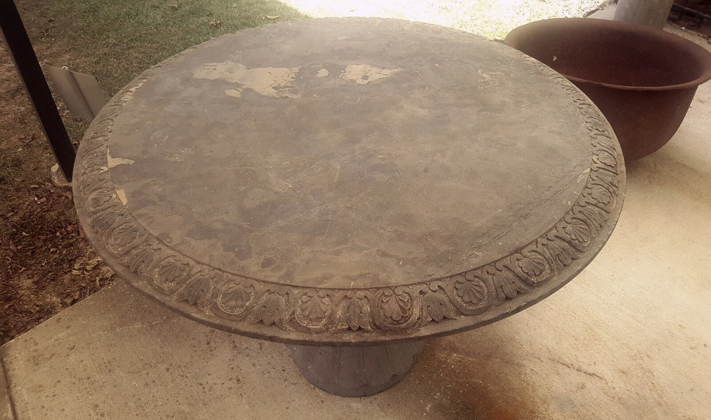 Gray Marble Round 47" Diameter Pedestal Table Patio Entryway Foyer Center Table