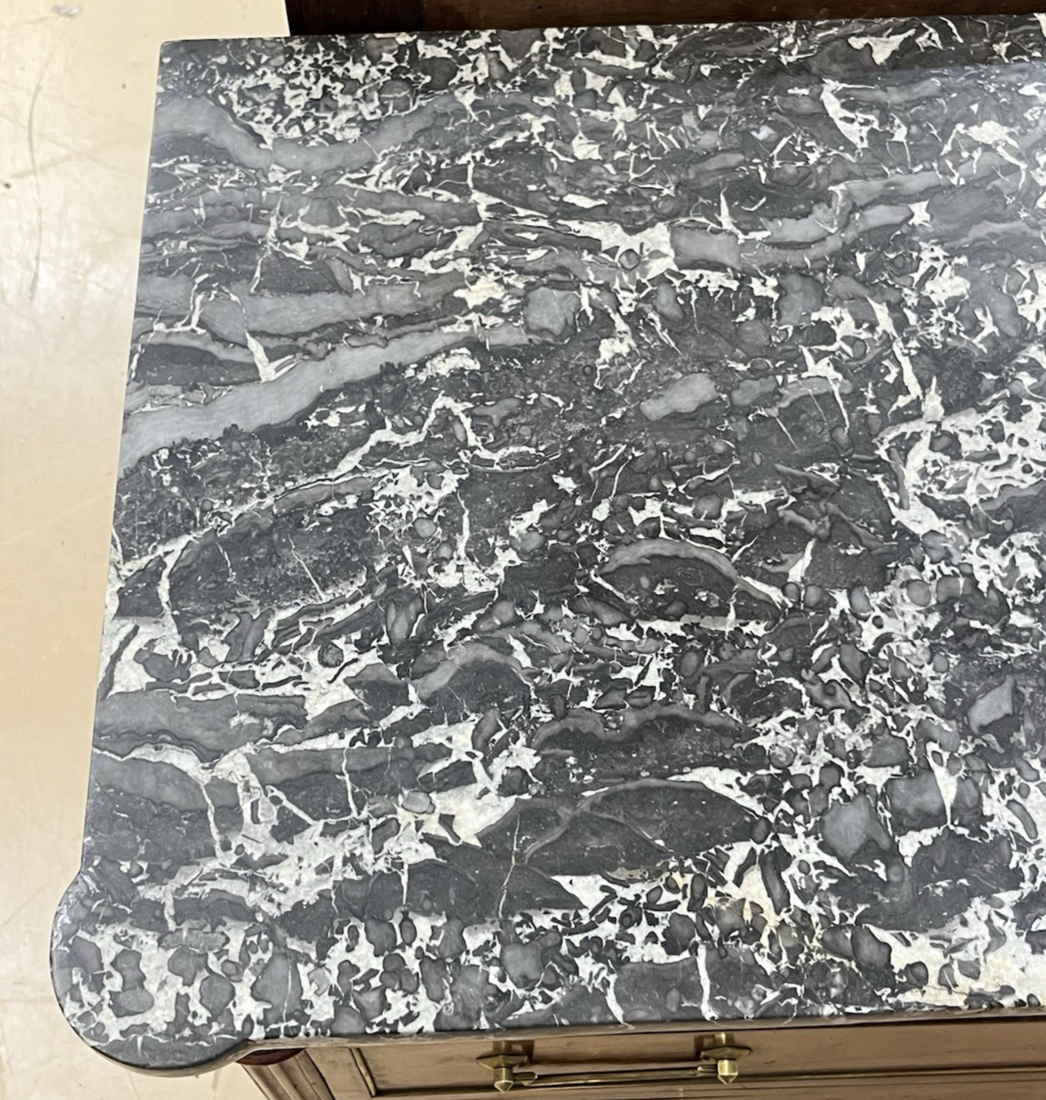 ANTIQUE FRENCH LOUIS XVI 5-DRAWER MAHOGANY COMMODE CHEST w/ GREY MARBLE TOP