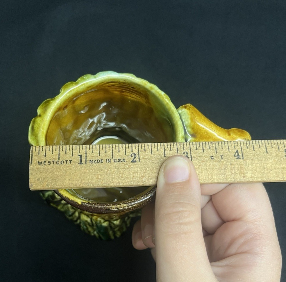 Antique Majolica Tree Trunk Textured Brown and Green Mug 4.5"