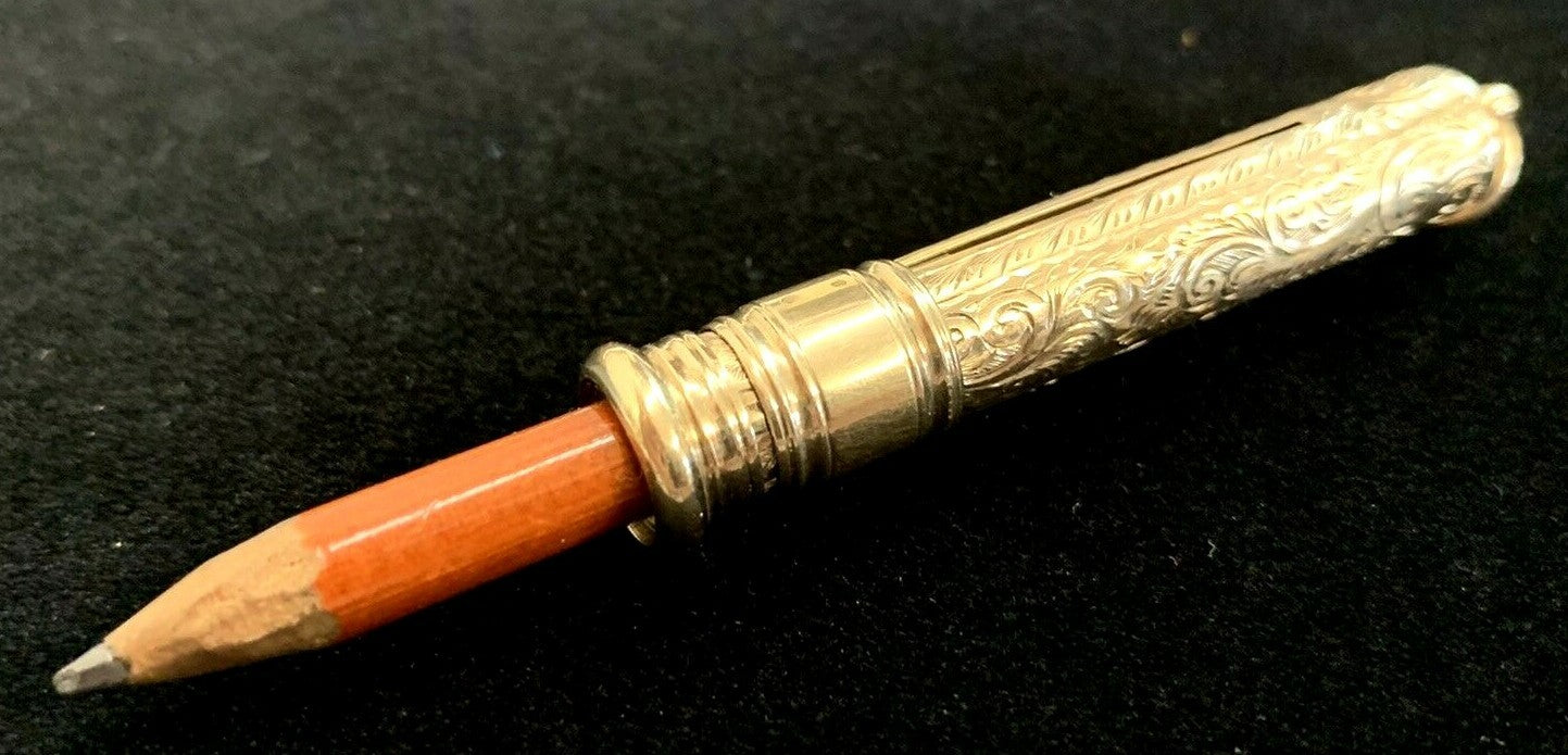 Antique 9 Kt Gold Pencil Holder w Pencil 1910's Edwardian w Bale for Necklace