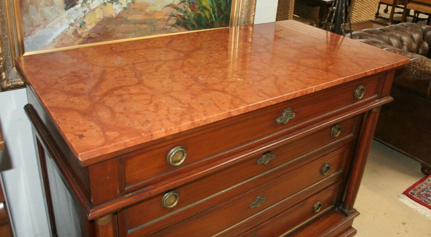 Antique French Chest of Drawers Commode Regency Cabinet Walnut Sideboard Marble