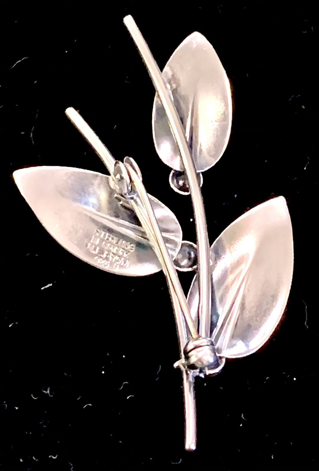 Vintage N E From Sterling 925 Denmark Three Leaf & Berries Brooch Pin
