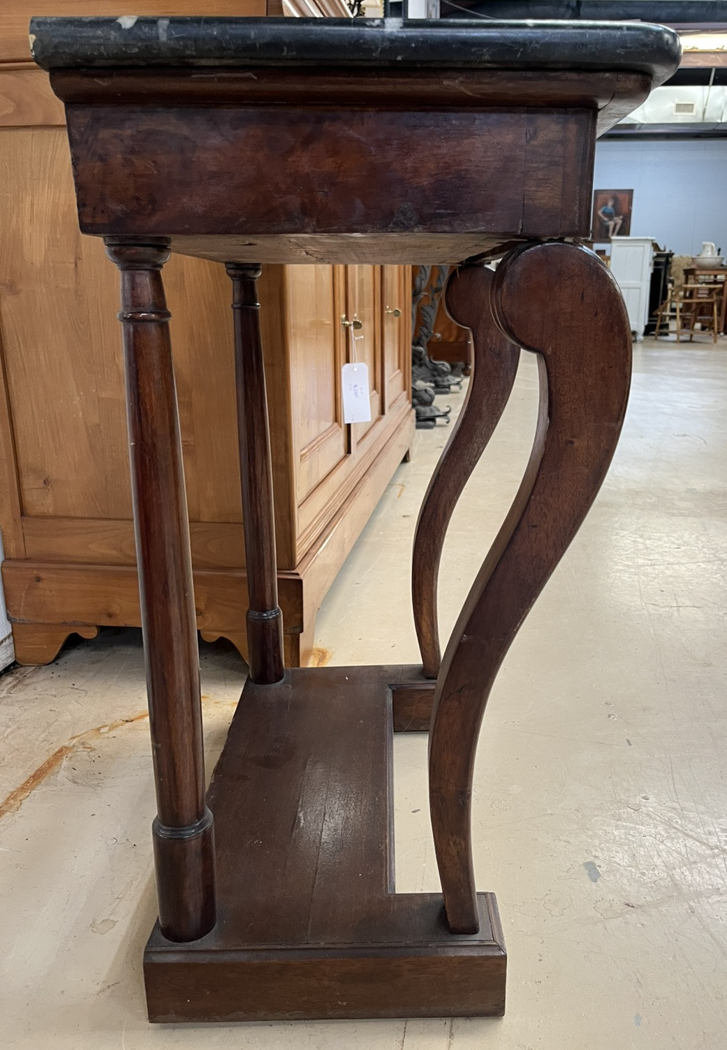 ANTIQUE FRENCH EMPIRE STYLE MARBLE-TOP MAHOGANY CONSOLE END SIDE TABLE