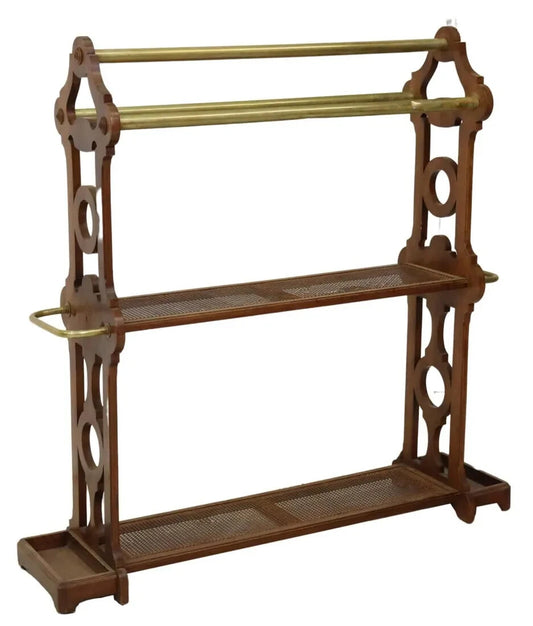 Antique Caned French Walnut & Cooper Jette Habits Luggage Rack Umbrella Stand