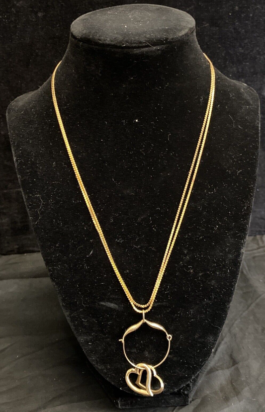 14K Necklace 36" w/ Charm Holder  & 2  Heart Pendants 8.3g CB7