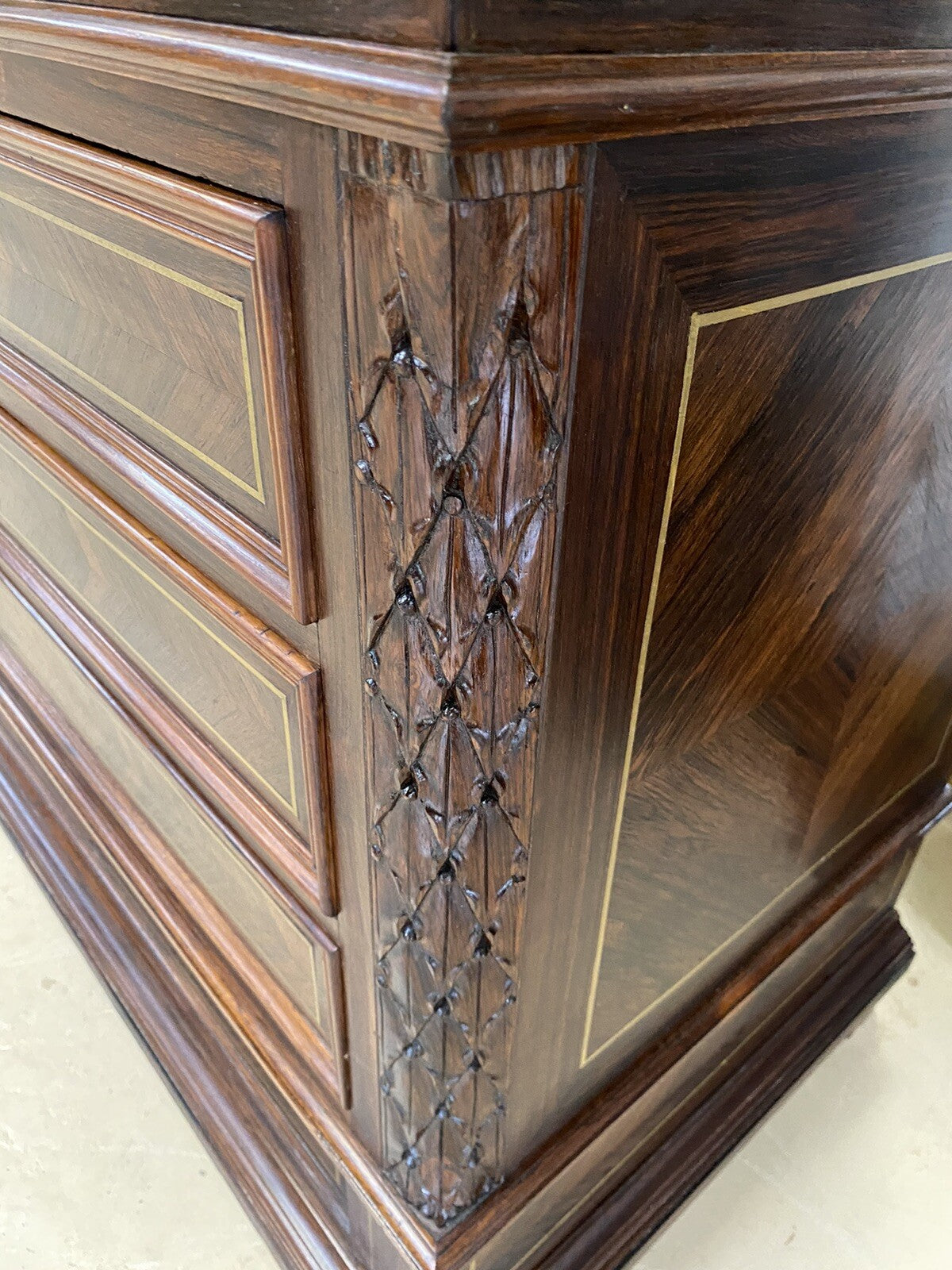 FRENCH MARBLE-TOP ROSEWOOD COMMODE SECRETAIRE CHEST OF DRAWERS