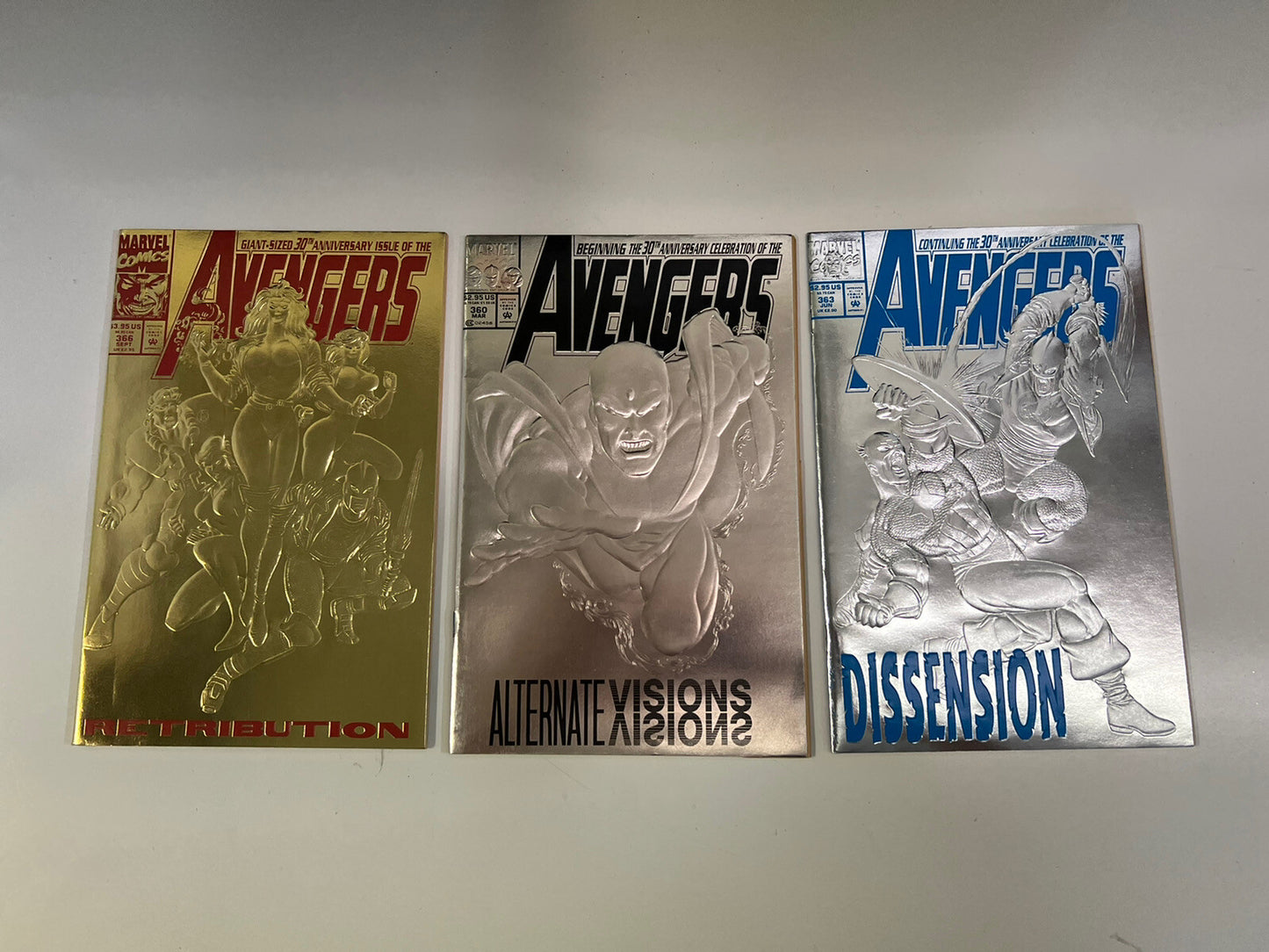 1992 Marvel Comics Avengers 30th Anniversary Foil Covers Lot 360,363,366