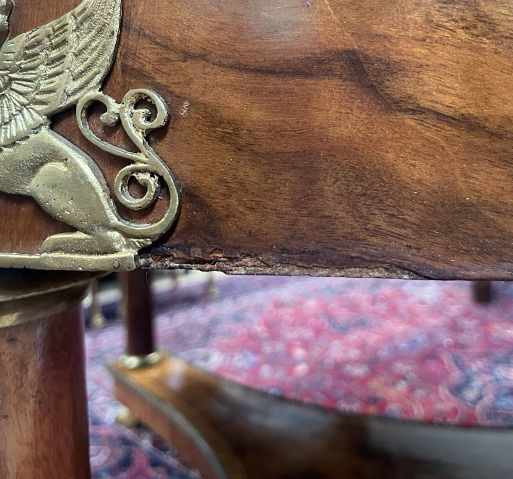 66" LARGE ROUND EMPIRE STYLE FIGURED BURL WALNUT CENTER ENTRYWAY TABLE