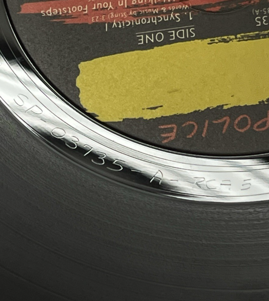 The Police Synchronicity 1983-MASTERDISK RL A&M SP-3735 Purple Translucent BRY
