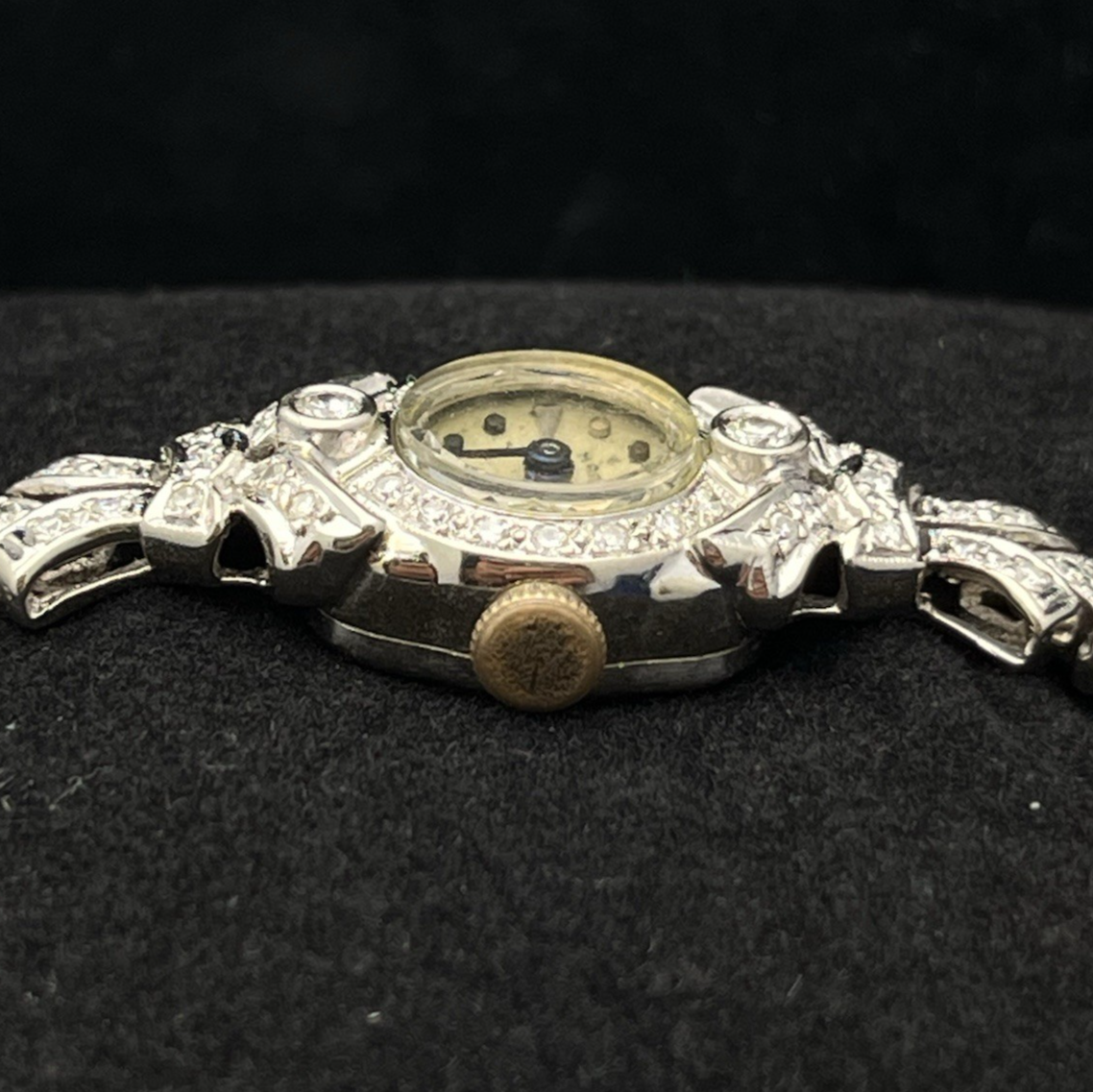 18g Vtg Hamilton Ladies 757 Diamond Watch 14K White Gold 22J Manual Wind Art Dec