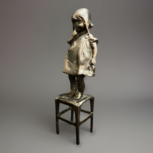 Antique After Juan Clara Bronze Sculpture Girl on Chair w/ One Shoe 11.5"