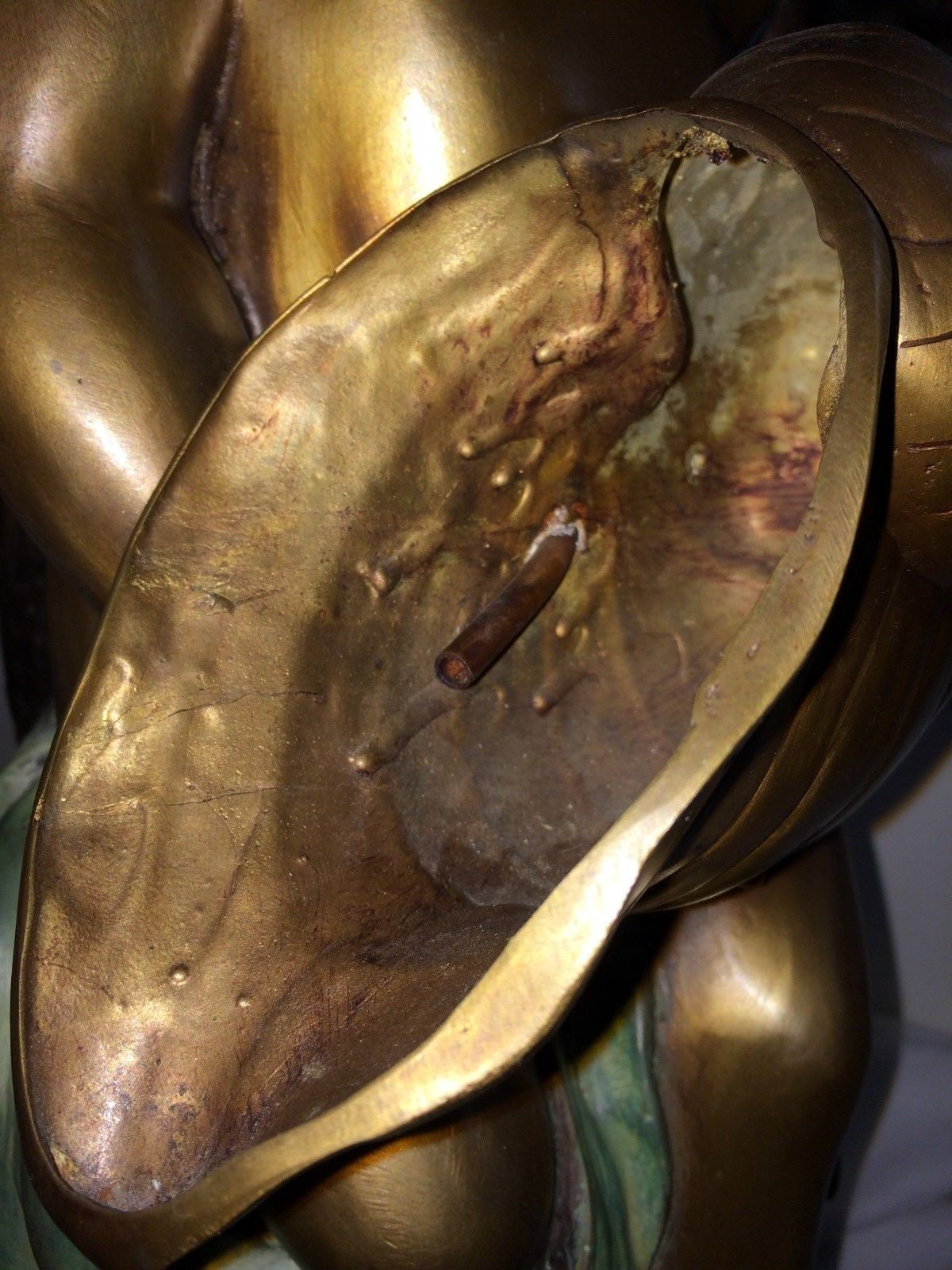 Bronze Cherub w Wings Angel Holding a Conch Shell Tabletop  Fountain H 27"