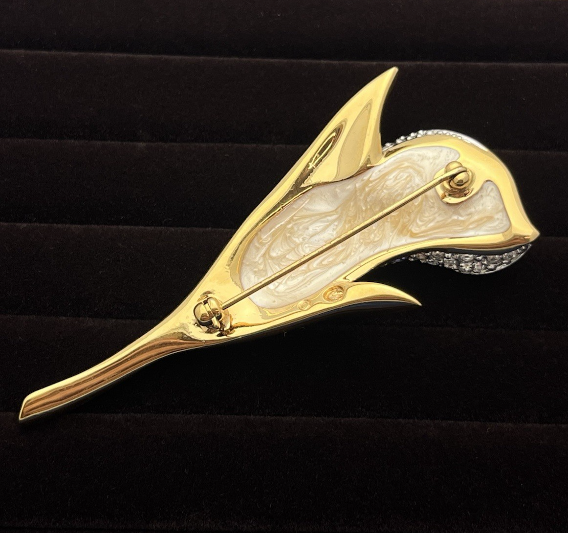 Signed SWAROVSKI Crystal Calla Lily Pin/Brooch 22kt Gold Plated Excellent Cond