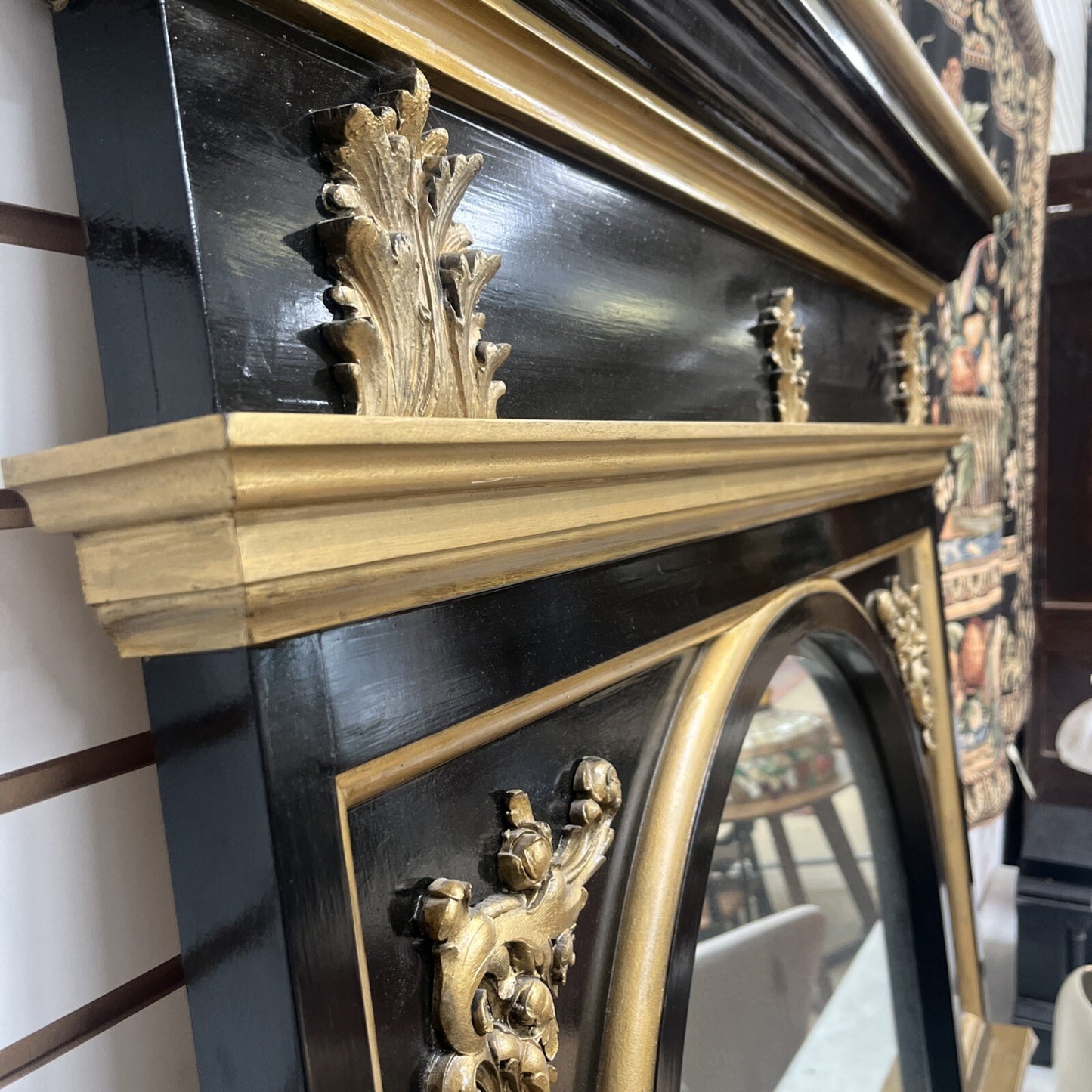 Tall Black & Gold Napoleon III Style Pier Mirror 79.5” Tall FS9