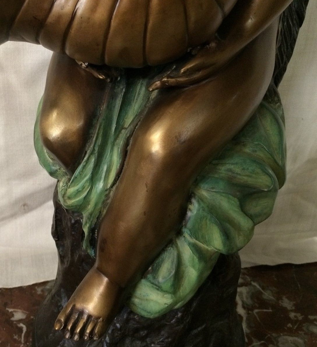 Bronze Cherub w Wings Angel Holding a Conch Shell Tabletop  Fountain H 27"