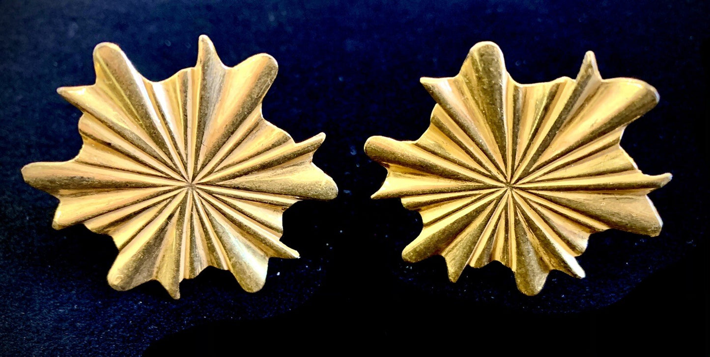 Miriam Haskell Signed Earrings Large 2" Gold Starburst Screw Back Clip MCM 60's