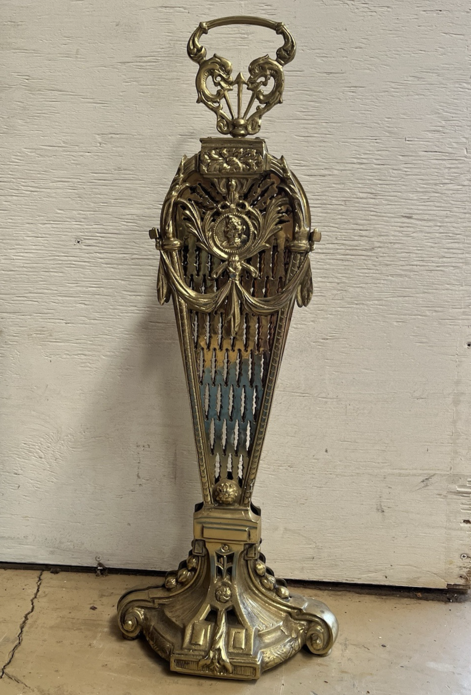 Antique Art Deco Gilt Gold Folding Fan Peacock Fire Screen CL10