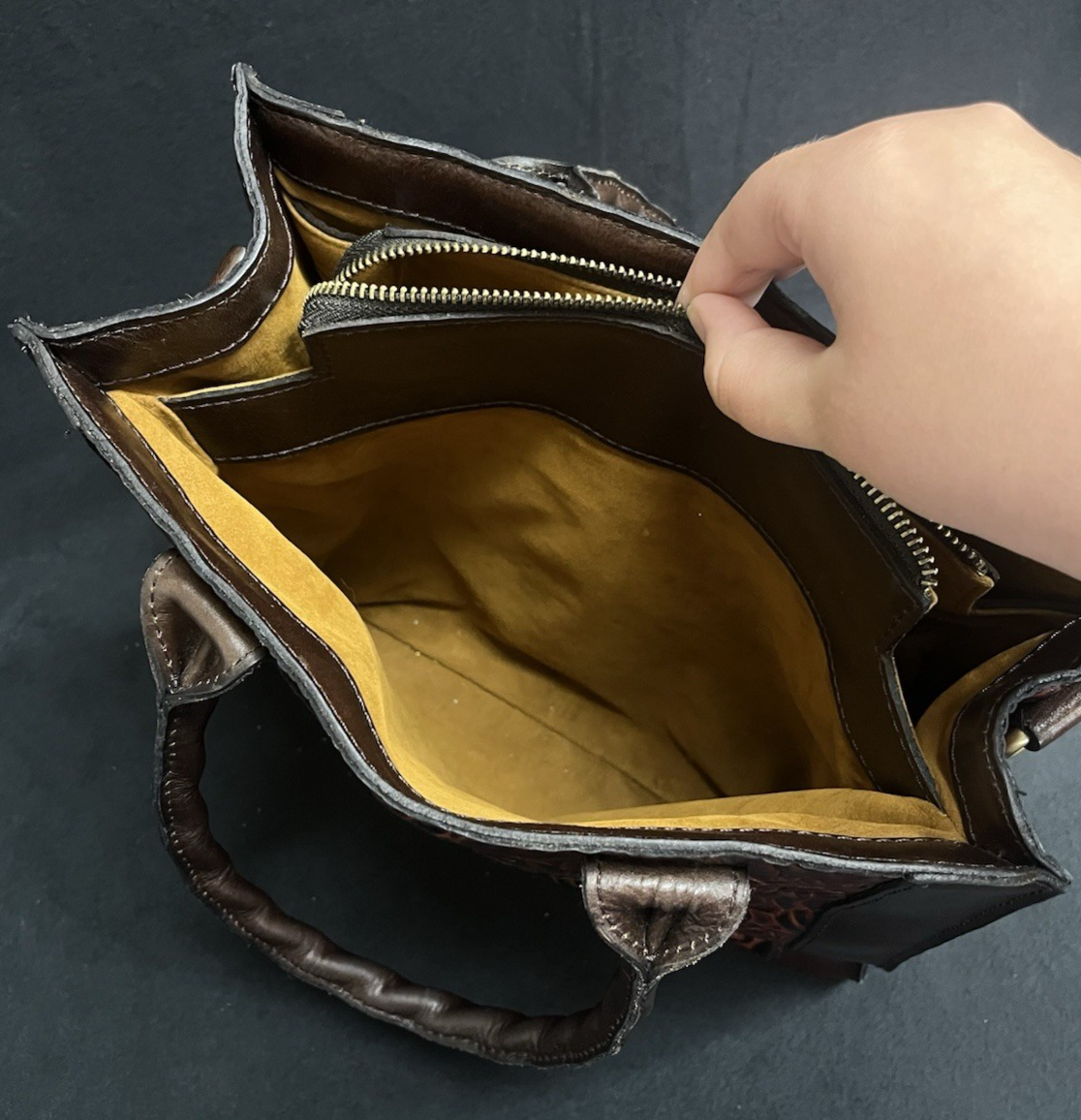 Patricia Nash Tooled Leather Brown Floral Tote Bag w/ Adjustable Strap 11.5"