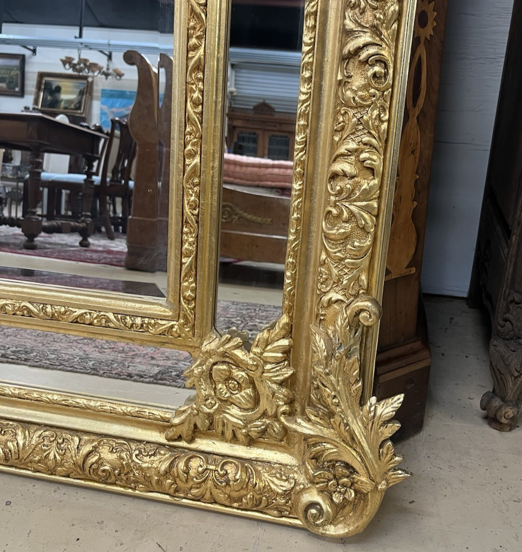 80.5" PAIR OF LARGE LOUIS XV GILT GOLD PARCLOSE CUSHION MIRRORS