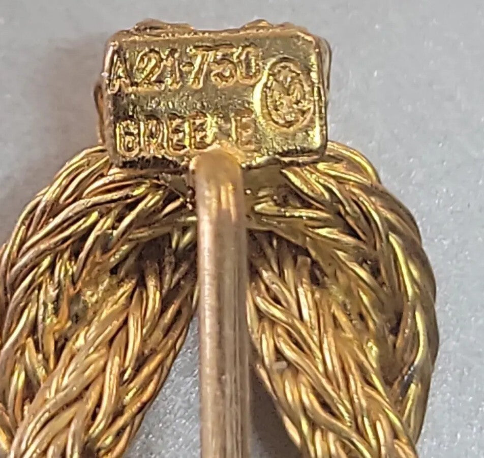 Rare Lalaounis 18k Gold Hercules Knot Stick Pin marked Greece 750, 4.14g TESTED