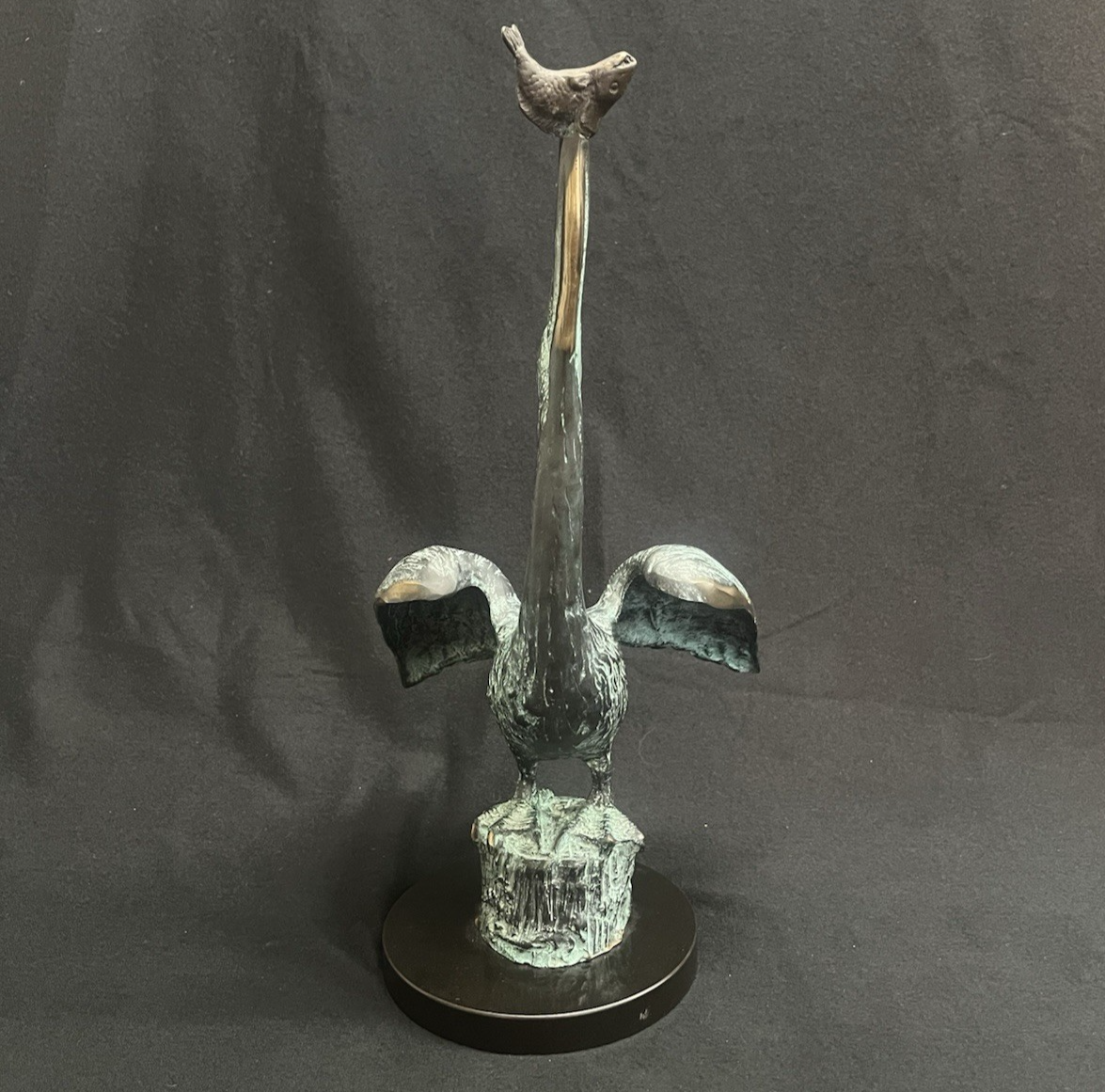 SPI Home Gallery Bronze Pelican Eating Fish Sculpture w/ Marble Base 15" PB2