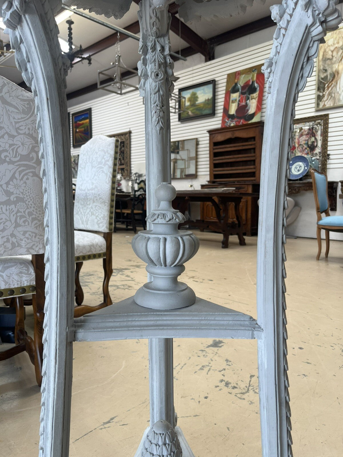 PAIR OF FRENCH LOUIS XIV GRAY-PAINTED TRIPOD JARDINIERES PLANTERS 51.5"H x 25"D