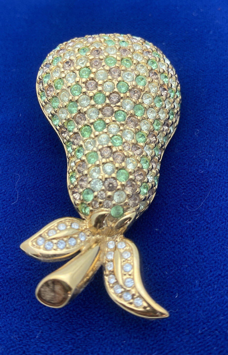 RETIRED GORGEOUS SWAROVSKI AMBER & LIME GREEN PAVE' CRYSTALS PEAR BROOCH