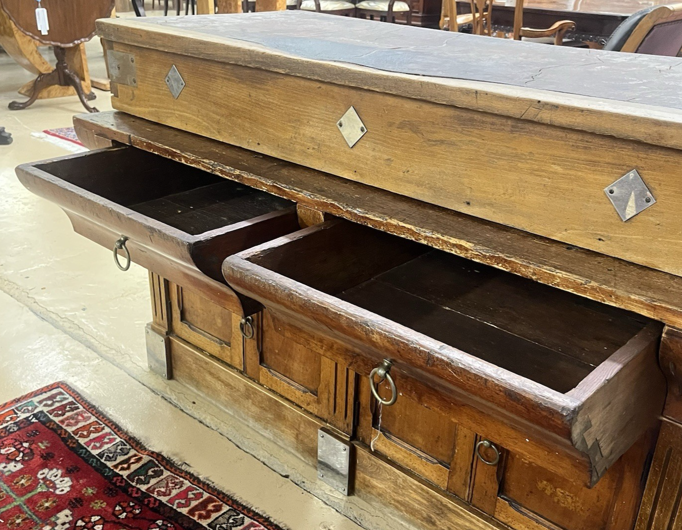 ANTIQUE FRENCH CARVED MIXED WOOD BUTCHER'S BLOCK WORK TABLE ISLAND 61" x 21"