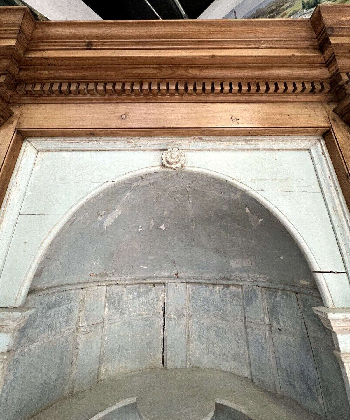 Antique American Federal Oak Corner Cabinet w/ Painted Interior 19C Farmhouse