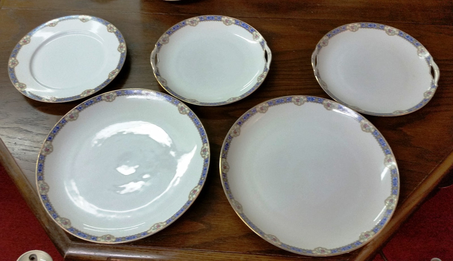 Antique KPM Pair of 12" Chargers GERMANY Pattern 27058 Blue band 1905-1920