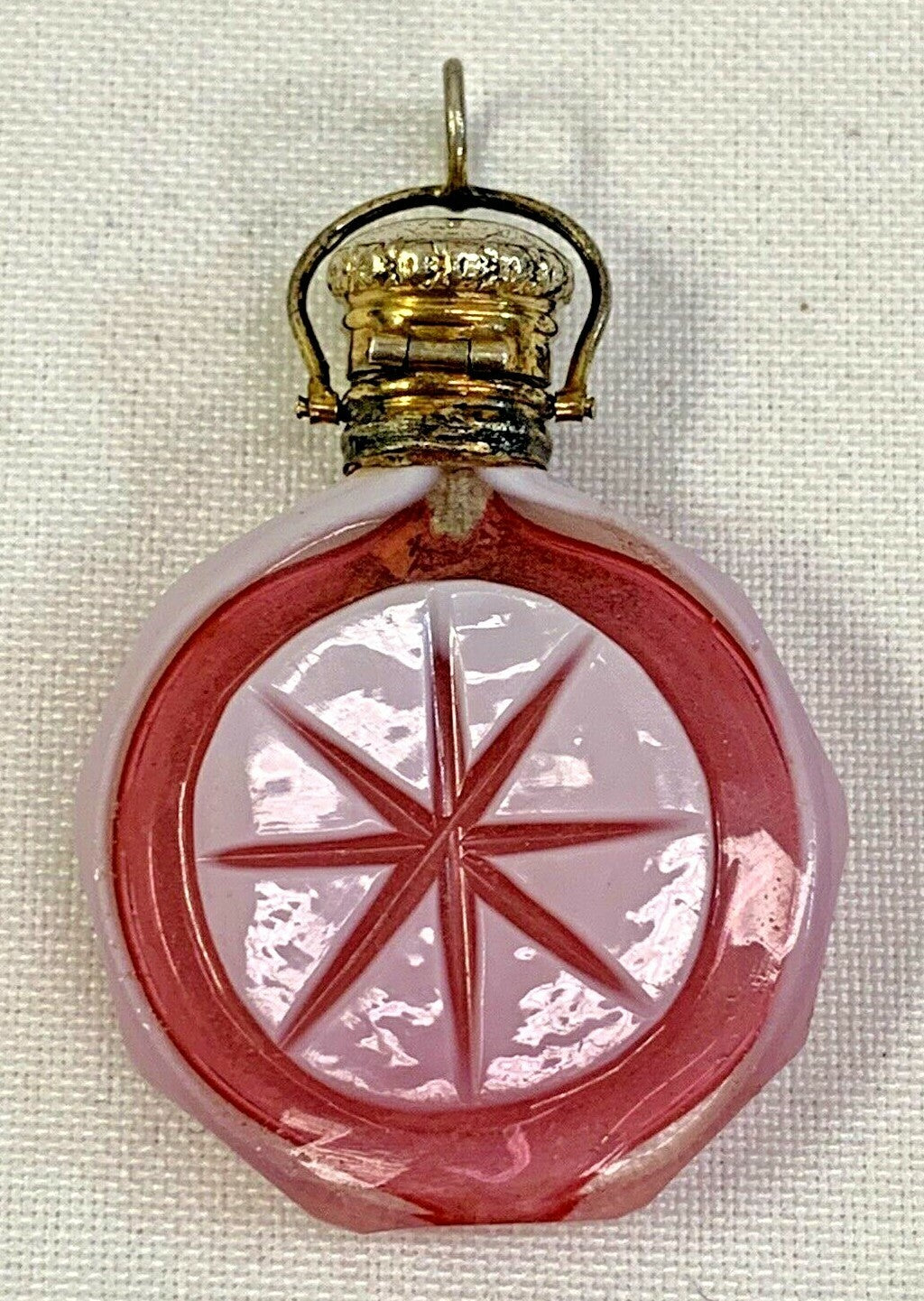 Antique 1880 Miniature French Cranberry Chatelaine Perfume Scent Bottle Sterling
