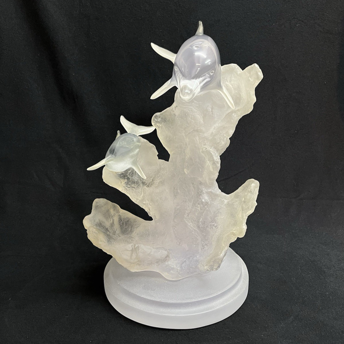 PB9 Donjo Clear Acrylic/Lucite Two Dolphins Swimming Sculpture Signed