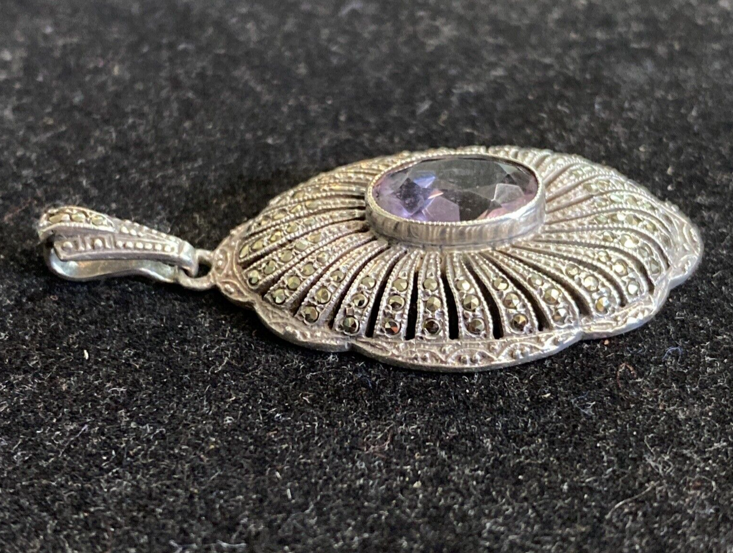 Victorian Sterling Silver & Amethyst Pendant 19th. Century 5.1g JM3